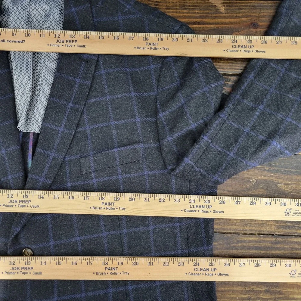 Westport Men's Sport Coat Blazer Two Button Flannel Charcaol Blue Plaid Wool 52R